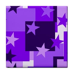 Purple Stars Pattern Shape Tile Coaster by danenraven