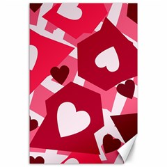 Pink Hearts Pattern Love Shape Canvas 24  X 36 