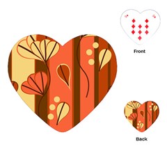 Amber Yellow Stripes Leaves Floral Playing Cards Single Design (heart)