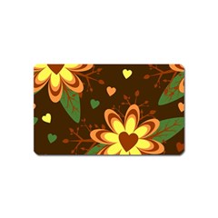 Floral Hearts Brown Green Retro Magnet (name Card) by danenraven