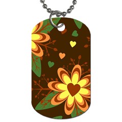 Floral Hearts Brown Green Retro Dog Tag (two Sides) by danenraven