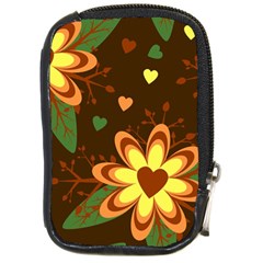 Floral Hearts Brown Green Retro Compact Camera Leather Case by danenraven