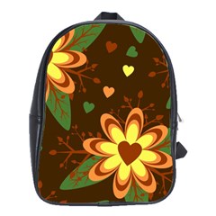 Floral Hearts Brown Green Retro School Bag (large) by danenraven