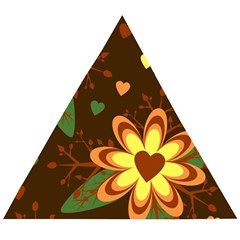 Floral Hearts Brown Green Retro Wooden Puzzle Triangle by danenraven