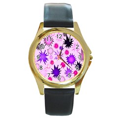 Inks Drops Black Paint Design Round Gold Metal Watch by danenraven