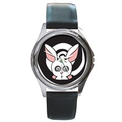 Dink Theeper Spiral Bunny Round Leather Watch (silver Rim) by DinkTheeper