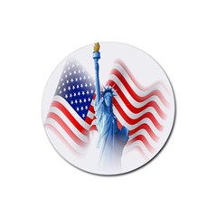 Statue Of Liberty And Usa Flag Art Rubber Coaster (round) by danenraven