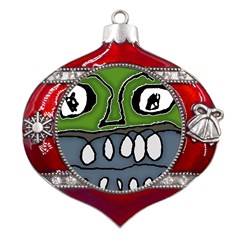 Extreme Closeup Angry Monster Vampire Metal Snowflake And Bell Red Ornament by dflcprintsclothing
