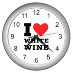 I love white wine Wall Clock (Silver) Front