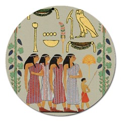 Egyptian Paper Women Child Owl Magnet 5  (round) by Mog4mog4