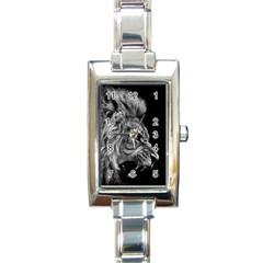 Roar Angry Male Lion Black Rectangle Italian Charm Watch by Mog4mog4