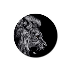 Roar Angry Male Lion Black Rubber Coaster (round) by Mog4mog4