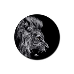 Roar Angry Male Lion Black Rubber Round Coaster (4 Pack) by Mog4mog4