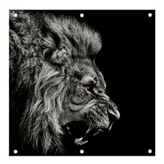 Roar Angry Male Lion Black Banner And Sign 4  X 4  by Mog4mog4