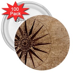 Compass Map Nautical Antique 3  Buttons (100 Pack) 