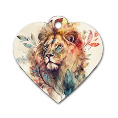 Lion Africa African Art Dog Tag Heart (one Side) by Mog4mog4