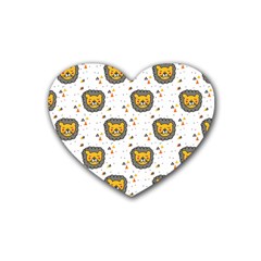 Lion Heads Pattern Design Doodle Rubber Heart Coaster (4 Pack) by Mog4mog4