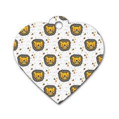 Lion Heads Pattern Design Doodle Dog Tag Heart (two Sides) by Mog4mog4