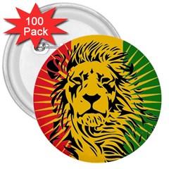 Lion Head Africa Rasta 3  Buttons (100 Pack)  by Mog4mog4