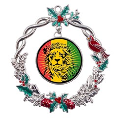 Lion Head Africa Rasta Metal X mas Wreath Holly Leaf Ornament by Mog4mog4