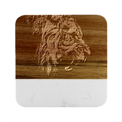 Angry Male Lion Predator Carnivore Marble Wood Coaster (square)