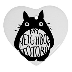 My Neighbor Totoro Black And White Heart Ornament (two Sides) by Mog4mog4