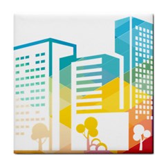 Silhouette Cityscape Building Icon Color City Tile Coaster by Mog4mog4