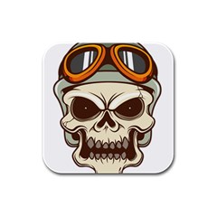Motorcycle Helmet Skull Clip Art Cranial Skeleton Rubber Square Coaster (4 Pack) by Mog4mog4