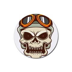 Motorcycle Helmet Skull Clip Art Cranial Skeleton Rubber Round Coaster (4 Pack) by Mog4mog4