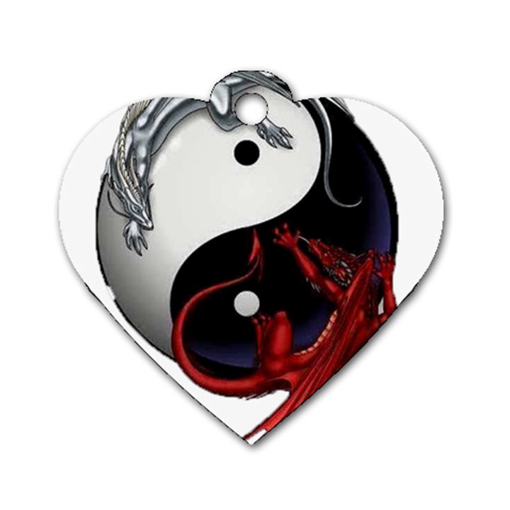 Yin And Yang Chinese Dragon Dog Tag Heart (One Side)