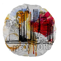 New York City Skyline Vector Illustration Large 18  Premium Flano Round Cushions by Mog4mog4