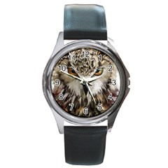 Vector Hand Painted Owl Round Metal Watch