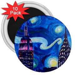 Starry Night In New York Van Gogh Manhattan Chrysler Building And Empire State Building 3  Magnets (10 Pack)  by Mog4mog4