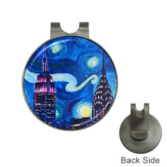 Starry Night In New York Van Gogh Manhattan Chrysler Building And Empire State Building Hat Clips With Golf Markers by Mog4mog4