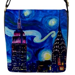 Starry Night In New York Van Gogh Manhattan Chrysler Building And Empire State Building Flap Closure Messenger Bag (s) by Mog4mog4