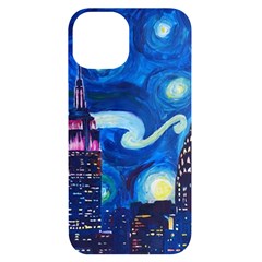 Starry Night In New York Van Gogh Manhattan Chrysler Building And Empire State Building Iphone 14 Black Uv Print Case by Mog4mog4