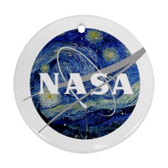 Vincent Van Gogh Starry Night Art Painting Planet Galaxy Round Ornament (two Sides) by Mog4mog4