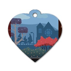 Town Vector Illustration Illustrator City Urban Dog Tag Heart (one Side) by Mog4mog4