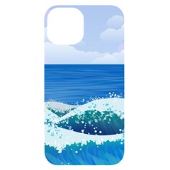 Illustration Landscape Sea Ocean Waves Beach Blue Iphone 14 Black Uv Print Case by Mog4mog4