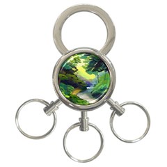 Landscape Illustration Nature Forest River Water 3-ring Key Chain