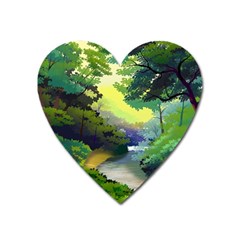 Landscape Illustration Nature Forest River Water Heart Magnet