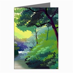 Landscape Illustration Nature Forest River Water Greeting Cards (pkg Of 8)