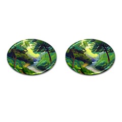 Landscape Illustration Nature Forest River Water Cufflinks (oval)