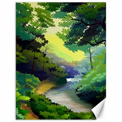 Landscape Illustration Nature Forest River Water Canvas 18  X 24 