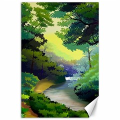 Landscape Illustration Nature Forest River Water Canvas 24  X 36 