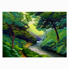 Landscape Illustration Nature Forest River Water Large Glasses Cloth (2 Sides)