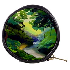 Landscape Illustration Nature Forest River Water Mini Makeup Bag