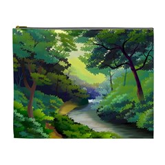 Landscape Illustration Nature Forest River Water Cosmetic Bag (xl)