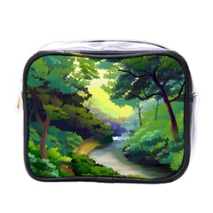 Landscape Illustration Nature Forest River Water Mini Toiletries Bag (one Side)