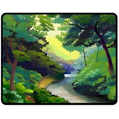 Landscape Illustration Nature Forest River Water Fleece Blanket (medium)